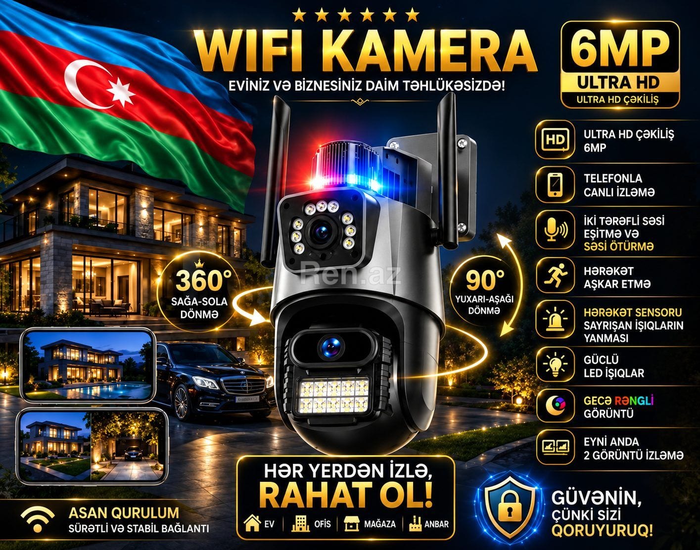 Ağıllı WiFi 6MP Ultra HD Kamera (360° Dönən)