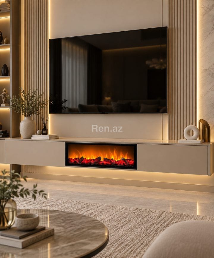Elektrikli Kamin 80×30 sm – TV Stendi üçün